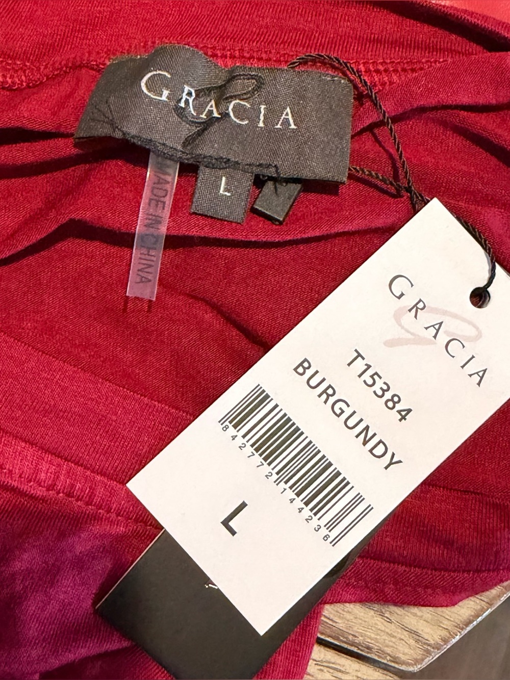 Gracia Burgundy Red Layered Faux Leather Sleeves Modern Maximalist Blouse L NWT - Picture 5 of 6